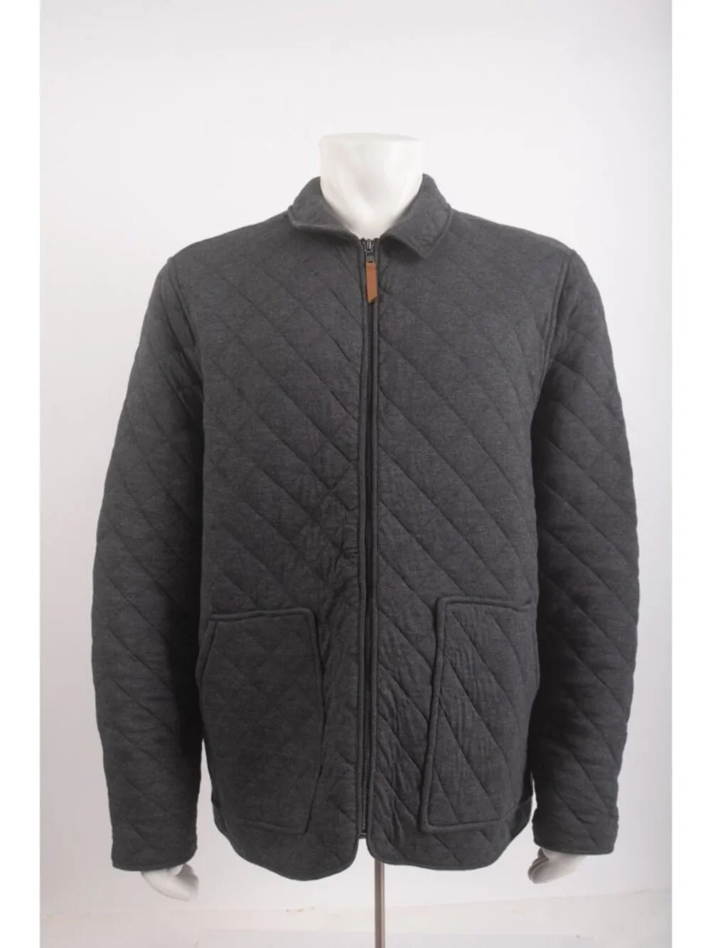 Banana Republic Mens Jacket Quilted Full Zip Size XL Gray Diamond Stitch NWT